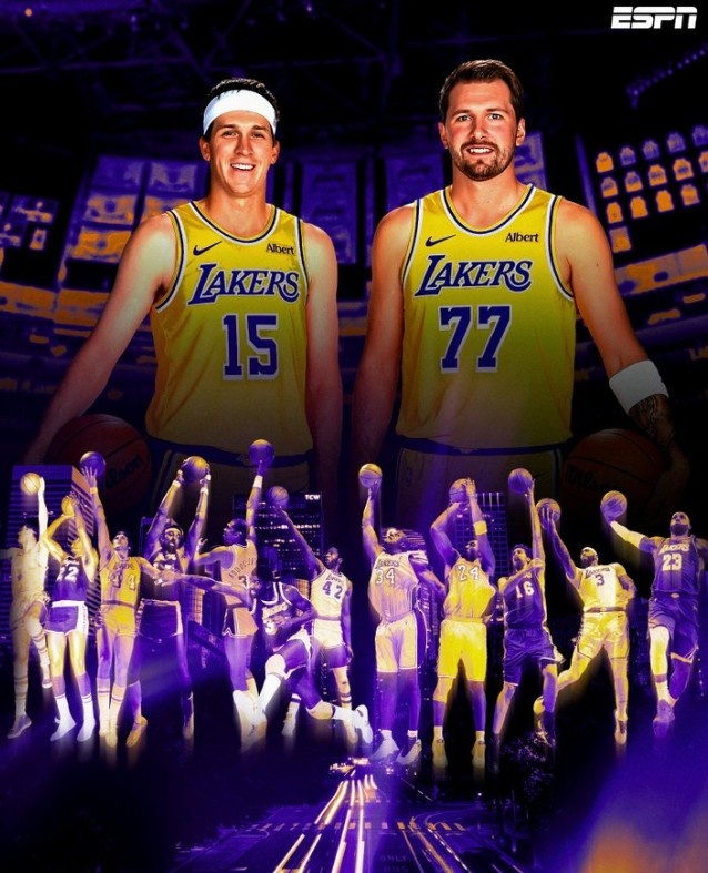 承紫金荣光！ESPN海报：十二大名宿托举东里组合开启湖人新时代
